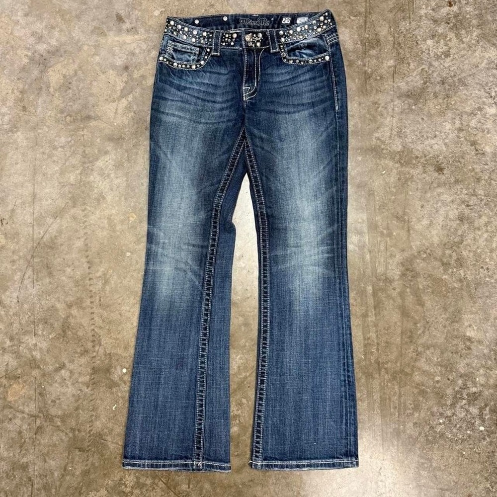 Y2K Miss Me Dark Wash Embellished Bootcut Jeans 28x30